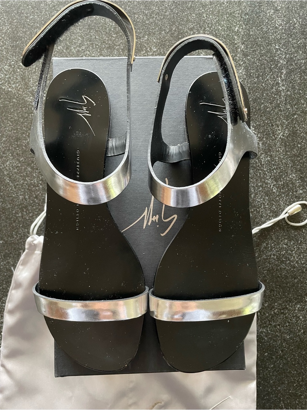 Giuseppe Zanotti Silver Two-Strap Flat Sandal